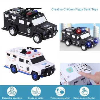 

Kids Toy Police Car Piggy Banks With Electronic Password Large Safe Saving Coin Boxes Paper Cash Truck Home Decortion Gifts