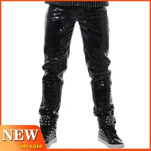 Новинка, мужские кожаные штаны, джазовый танец, рок, бар, ГОГО, костюм танцоров, певица, сценическая одежда, черные штаны в стиле хип-хоп с блестками, одежда для диджея BL2217