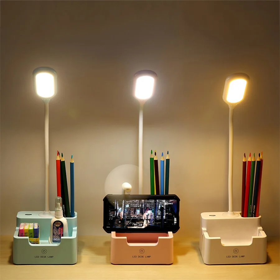 Baratos Lámpara de escritorio recargable multifunción lámpara de escritorio Led de cuidado de los ojos lámpara de mesa regulable Control táctil Luz de escritorio portátil para dormitorio