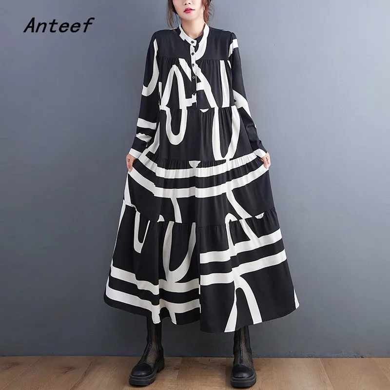 

long sleeve oversized cotton vintage new in dresses for women casual loose women spring autumn dress elegant clothing 2023
