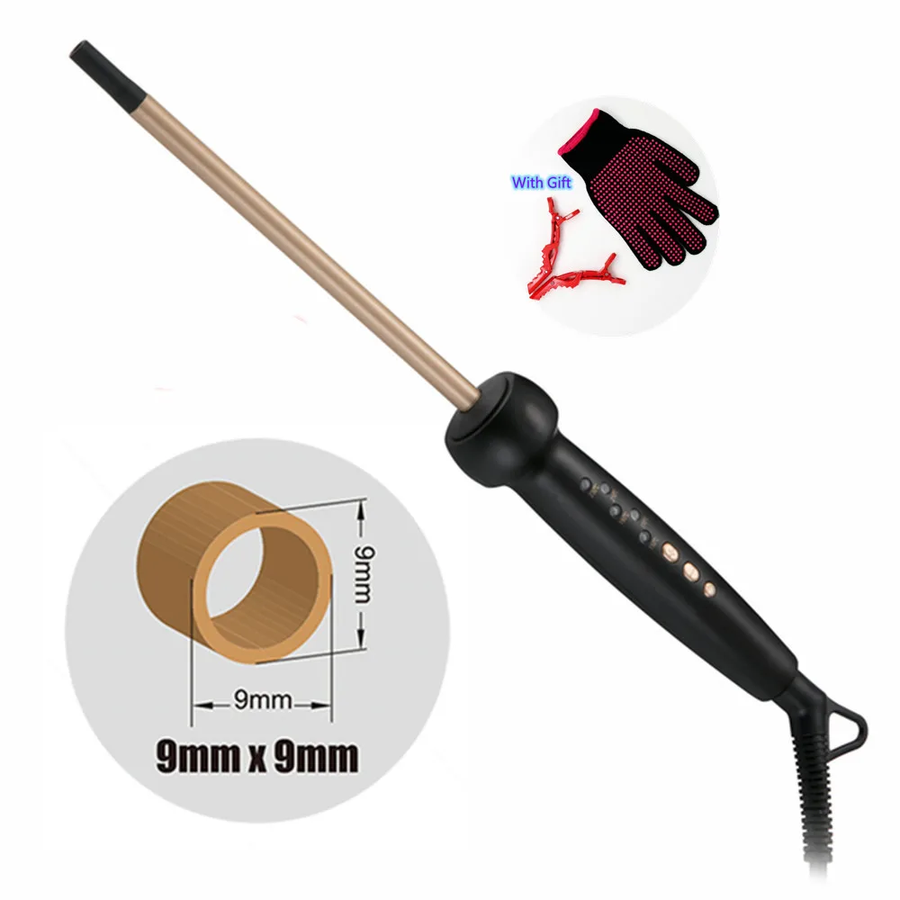 9mm Super Slim MCH Tight Curls Wand Roller Hair Curler Ceramic Cone Ringlet Afro Hair Beauty Curling Iron Corrugated Plate 9mm super slim mch tight curls chopstick wand ringlet afro hair curler curling iron