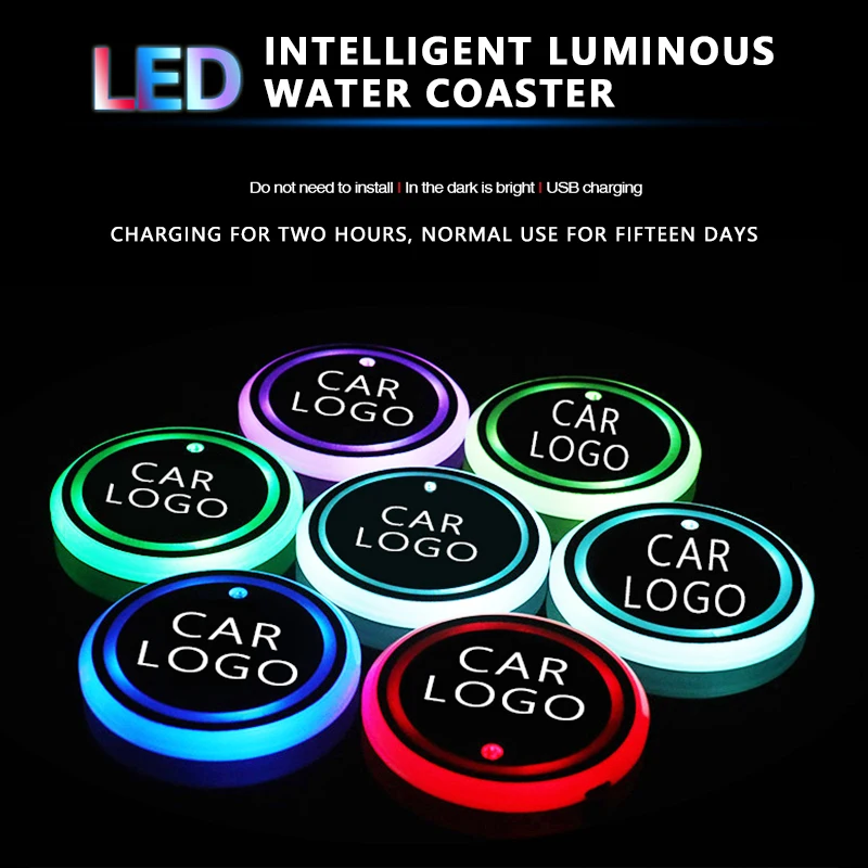 2pcs Led Car Cup Holder logo Light For Toyota Nissan Ford Volkswagen Skoda Honda Mazda Hyundai KIA luminous coaster Accessories 2pcs Led Car Cup Holder logo Light For Toyota Nissan Ford Volkswagen Skoda Honda Mazda Hyundai KIA luminous coaster Accessories