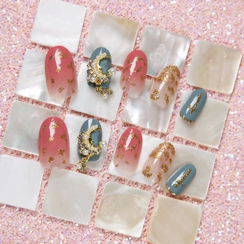 

Ins cream blue and red bean hit pure color with star and moon 3d decorated fake nails Bride cute false nails full nail tips