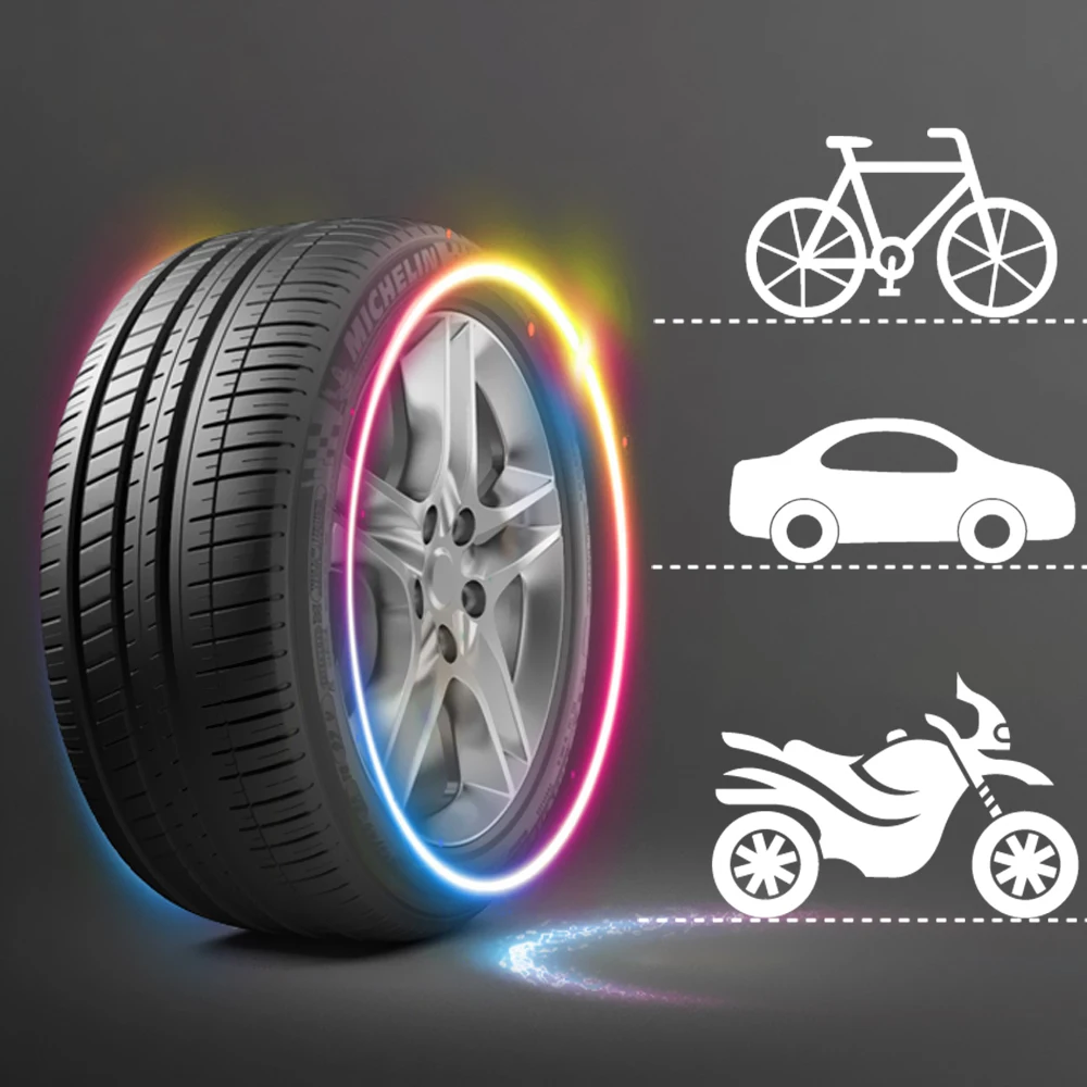 2Pcs Motorcycle Car Bikes LED Flash Change Wheel Tire Valve Cap Light Universal