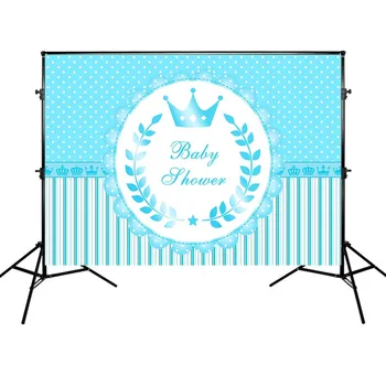 

Blue Theme Backdrop Newborn Baby Shower Background Crown White and Blue Stripes Photography Backdrop Professional Customize