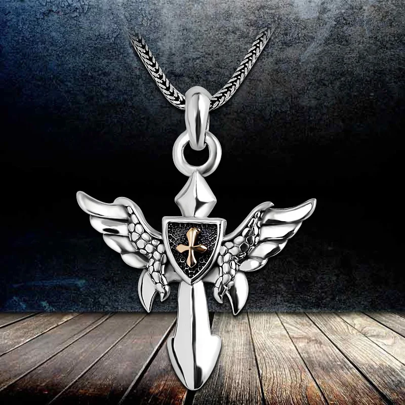

Character silver items Thai silver sterling silver sautoir personality hip-hop S925 pure silver ornaments unisex cross pendant