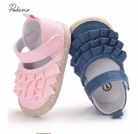 

2019 Brand New Newborn Infant Baby Girl Summer Kids Shoes Soft Sole Crib Prewalker Toddler Anti-Slip Solid Ruffled First Walkers