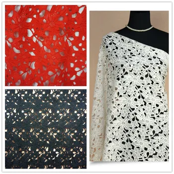 

2Yards Black White Red African Guipure Cord Lace Fabric Latest Nigerian French Network Cord Lace Fabric For Wedding Party Dress
