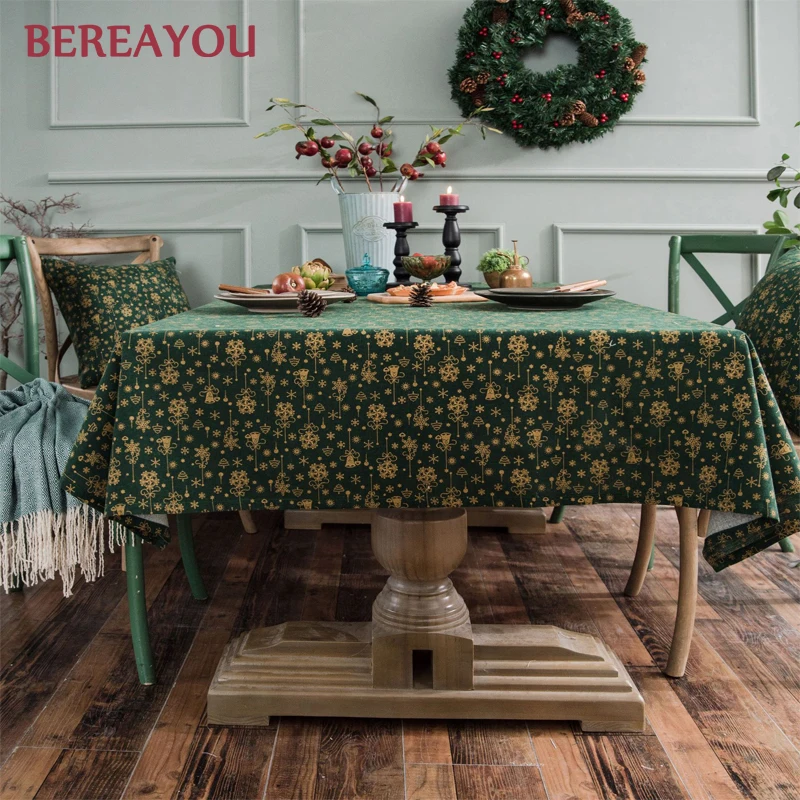 

Nordic Christmas Table Cloths Cotton and Linen Japanese Print Gold Red Festive Table Cover For Home deco Dining mantel navidad