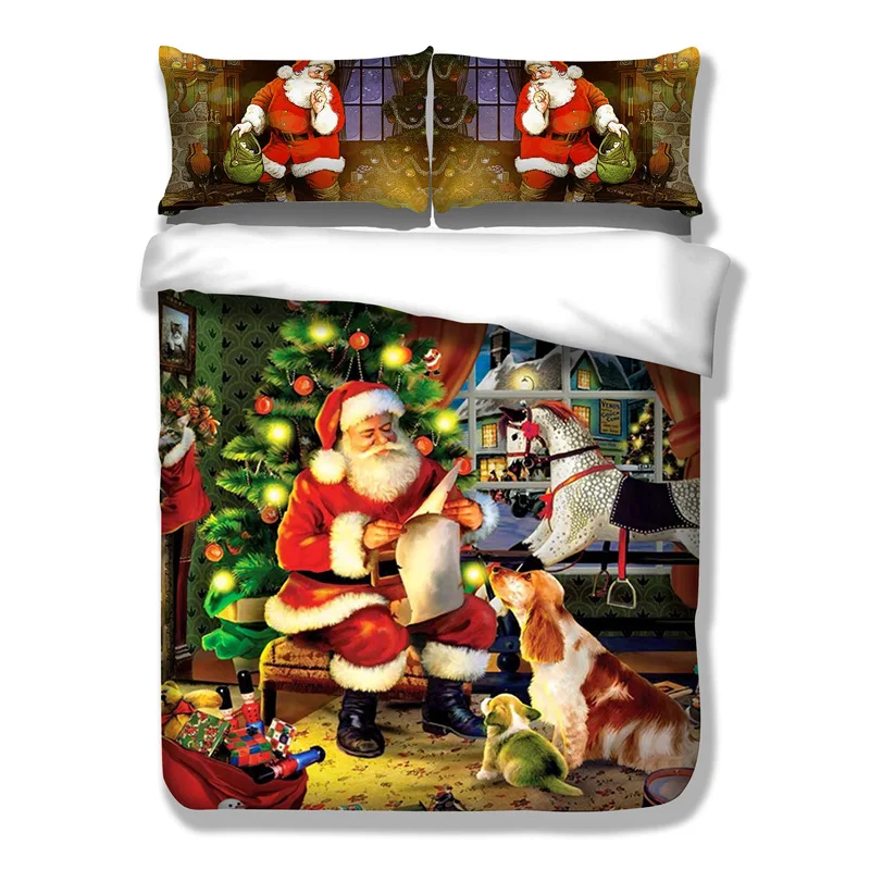 Father Christmas Bedding Sets Tree Gifts Home textile Bed Set Eve Linen Duvet Cover Pillowcases | Дом и сад