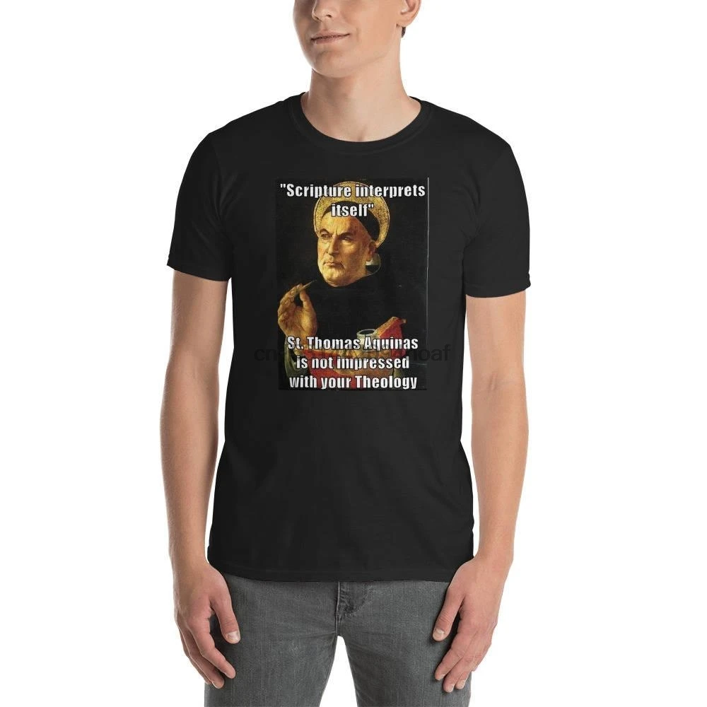Футболка с забавным Томасом и надписью Theology Meme (1) | Мужская одежда