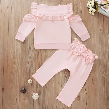 

Newborn Baby Girl Sets Cute Solid Color Autumn Long Sleeve Sweater Bow Decoration Pant Two Pieces Sets