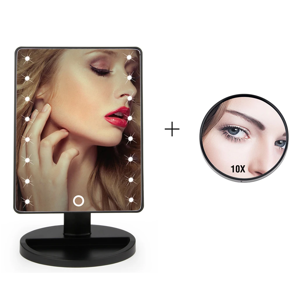 

illuminated Makeup Mirror With 16 LED Lights Stable Standing Touch Screen Gift 10X Magnifying Mini Mirror