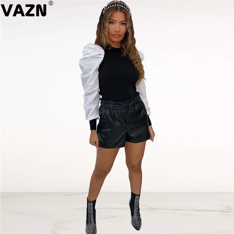 Черный VAZN,, розовая, черная, популярная, для девушек, с круглым вырезом, элегантная, для офиса, для женщин, Сексуальная футболка, тройники, с бисером, с длинным рукавом - Цвет: Черный