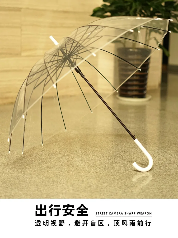 16 Bone Transparent Umbrella Folding Large Size Hipster Long Handle Umbrella Women's MORI Series Retro INS Umbrella Goddess Umbr