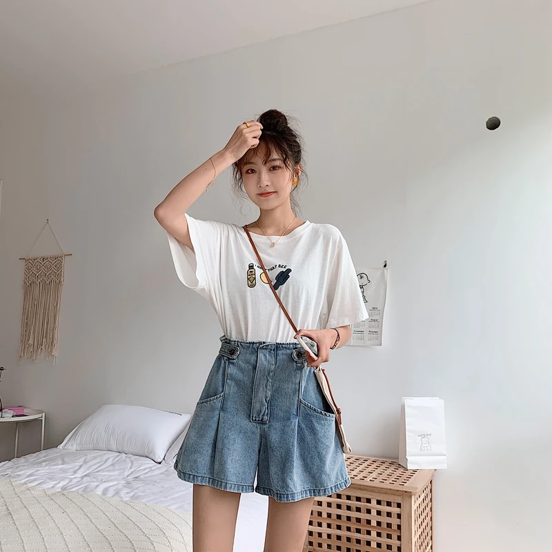Summer Women's Denim Shorts New Plus Size Female Wide Leg Shorts L-4XL Blue Fashion High Waist Short loose clothes