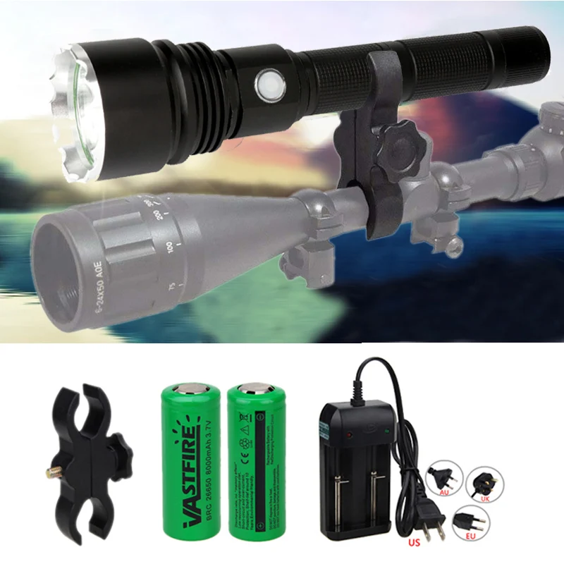 

XHP50 Tactical Hunting Flashlight P50D pistol Linterna Airsoft Armas Light+Rifle Scope Mount+2*26650+Battery Charger