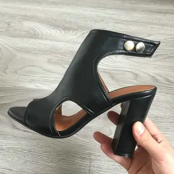 

PU Leather Women's Sandals High Heel Sandals Black Red Beige Green Wine Brown Orange Chunky Heel Ladies Sandals Plus Size 34-43