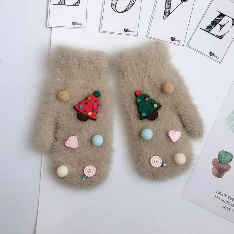 khaki Balleenshiny/ г. Новые бархатные перчатки на рождественскую елку на осень и зиму Детские теплые рукавицы мультфильмы детские перчатки для мальчиков и девочек - Цвет: khaki