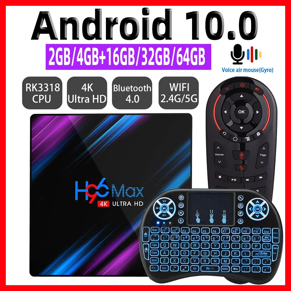 Приставка Смарт ТВ H96 MAX Android 10 4K 4 + 64 ГБ 9 0 дюйма 2 16 Гб|ТВ-приставки и медиаплееры| |