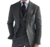 Mens Business 3 Pieces Suits Green Wool Retro Classic Herringbone Pattern Groom Tweed Tuxedos for Wedding (Blazer+Pants+Vest) 4