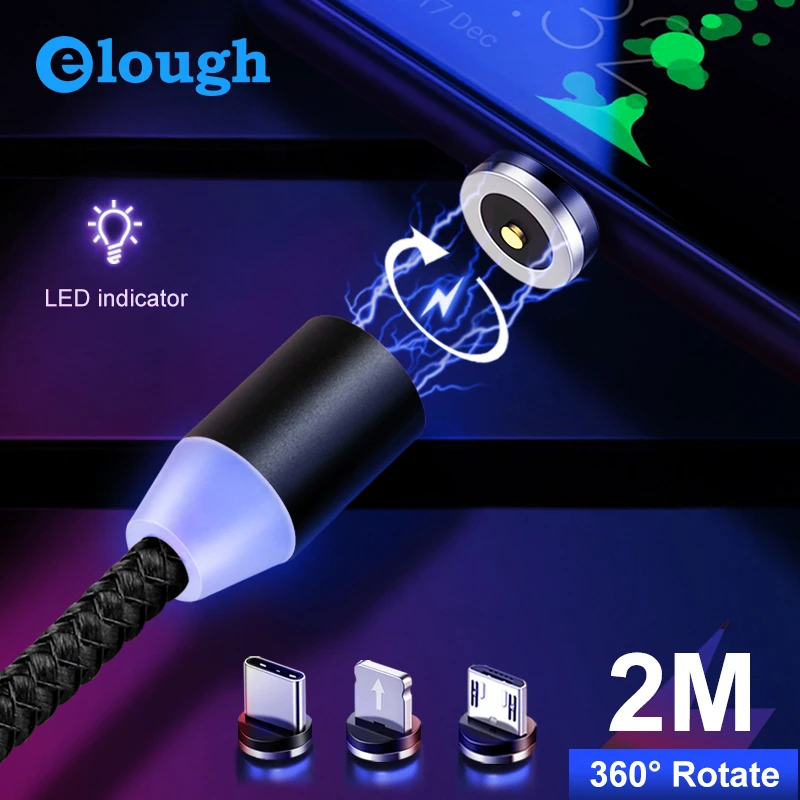 Elough El360 Магнитный зарядный Usb C кабель для iPhone 7 plus зарядное устройство мобильного телефона магнит зарядное устройство Micro USB кабели Тип C провод