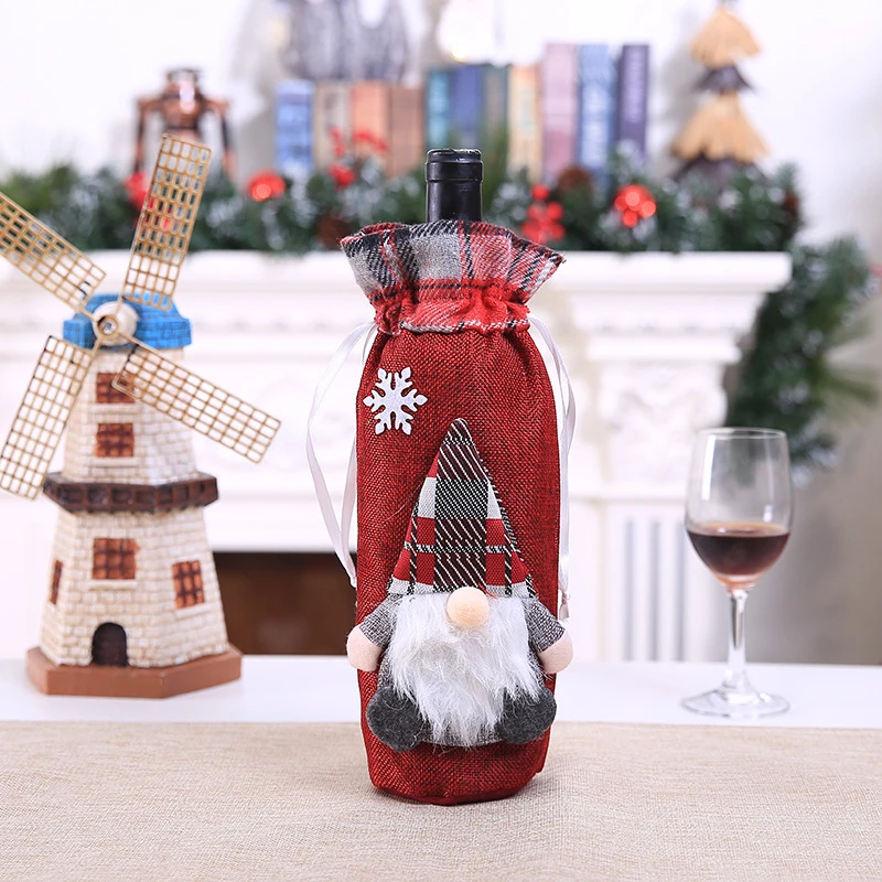 Christmas Wine Bottle Cover Xmas Bottle Cap Decor Deer Snowman Santa Claus Dinner Party Christmas Decorations For Home - Цвет: N 1PC