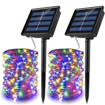 

Solar Powered String Lights 8 Modes Waterproof IP65 Twinkle Lighting Indoor Outdoor Fairy Firefly Lights (2 Pack 33 Ft 100 LED,