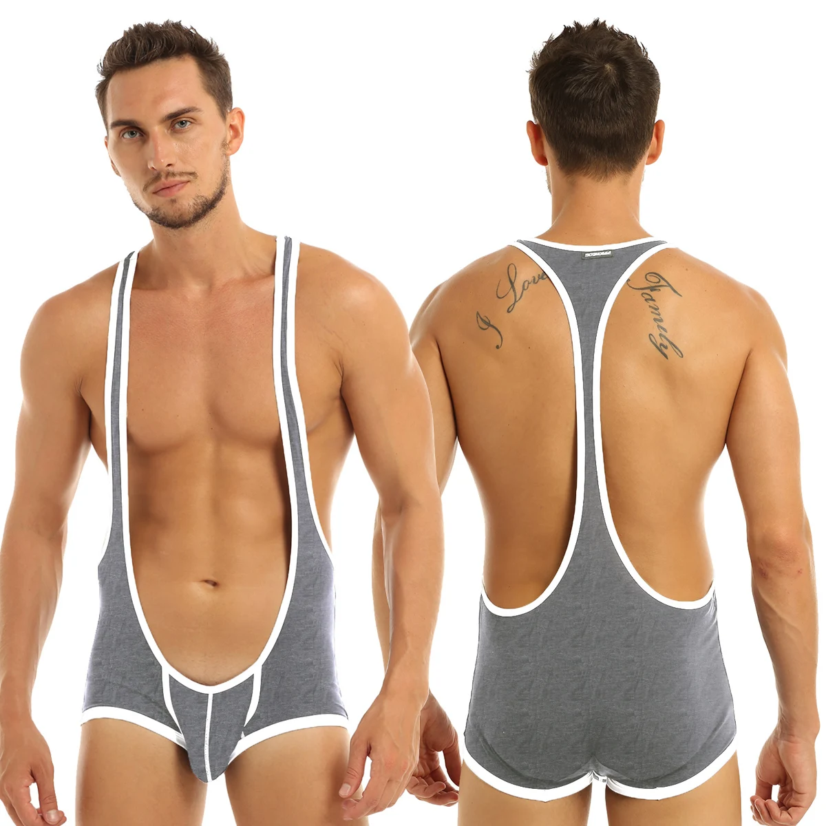 Мужские борцовские подтяжки Singlet Mankini купальник мужские эластичные бандаж утолщенные трусы боксеры нижнее белье необычный костюм-комбинезон - Цвет: Gray