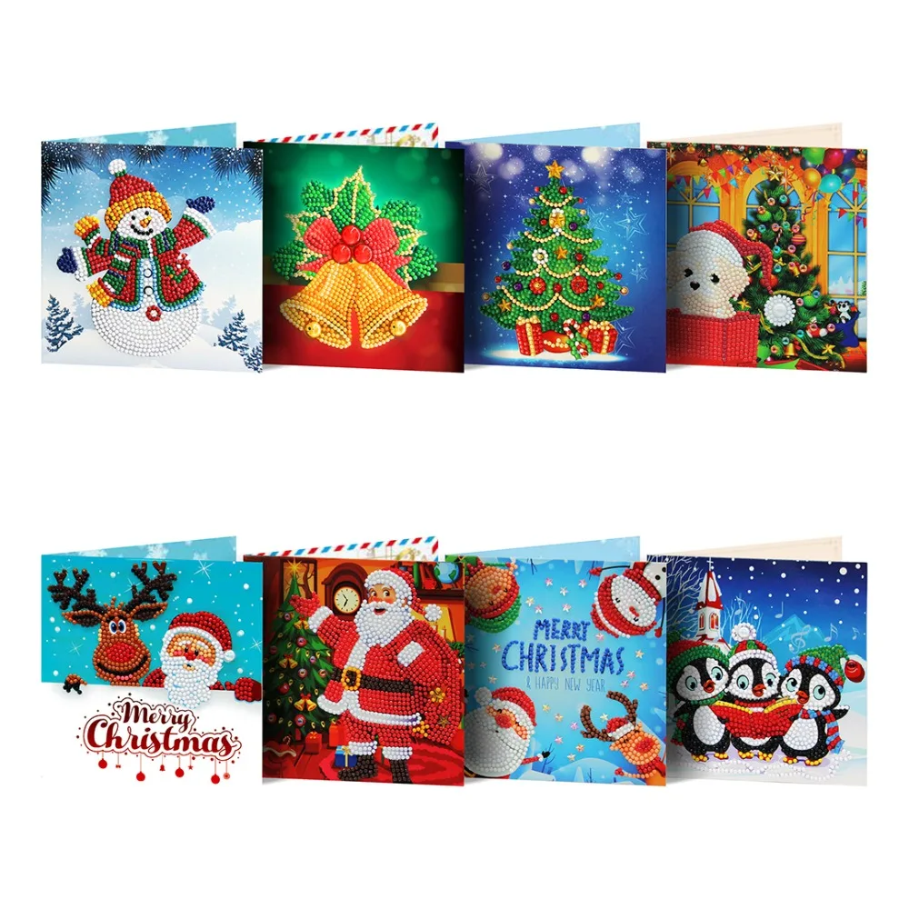 

Diy 5d Diamond Painting Card Mosaic Christmas Greeting Cards Penguin Santa Claus Puppy Dog Elk Gift For Parents Friend Kids