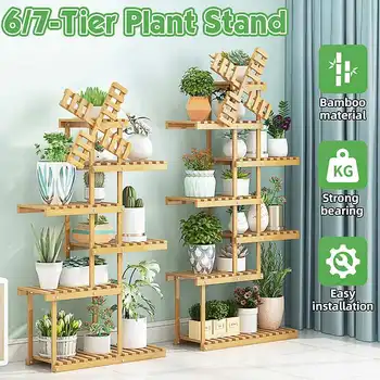 

6/7-Tier Multi-Tier Wooden Plant Flower Rack Plants Shelf Flower Stand Shelves Bonsai Display Shelf Garden Outdoor Plant Stand