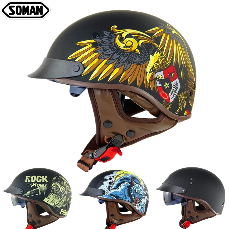 Retro Scooter Half Face Helmet Vintage Casque Moto DOT Capacetes Anti Glare Visor Cascos Vespa Chopper Helmets Motorcycle | Автомобили и