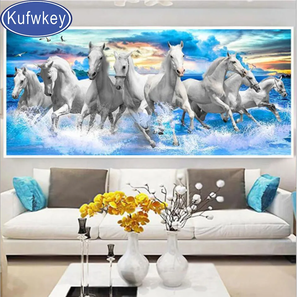 White Horse Big Size Diamond Paintings Full Round Drill 5d Diamond ...