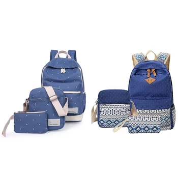 

3Pcs Korean Casual Women Backpacks Canvas Book Bags Preppy Style Light Blue & 3 Pcs Polka Dot Printing Women Backpack