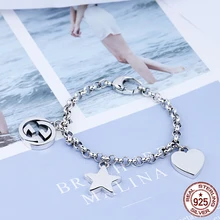 Браслет из стерлингового серебра 925 пробы, ювелирные изделия, простые ювелирные изделия, Ретро стиль, пятиконечная звезда, в форме сердца, простая форма, на День святого Валентина