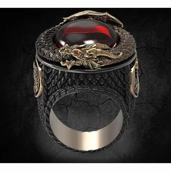 

Classic Men Gold Color Dragon Ring Jewelry Fashion Punk Style Red Crystal Stainless Steel Rings for Male Party Best Gift