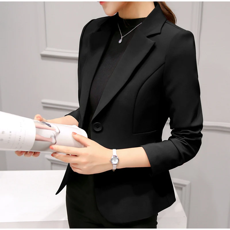 Long Sleeve Solid Pink Office Lady Blazer One Button Women's Slim Coat Jacket Female Autumn Fashion Blazers Women Jackets