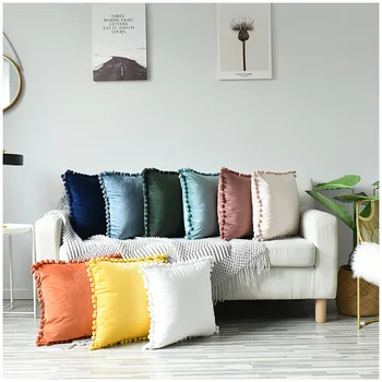 

Decorative Cushions For Sofa Hair Ball Lace Velvet Cushion Cover 45*45/30x50cm Pillows Pillow Decor Room Bed Throw Living Case