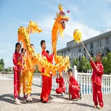 

New 7.9M Gold-Plated Children size CHINESE DRAGON DANCE Gold-plated Folk Festival Celebration Costume 8 kids Stage Props Mascot