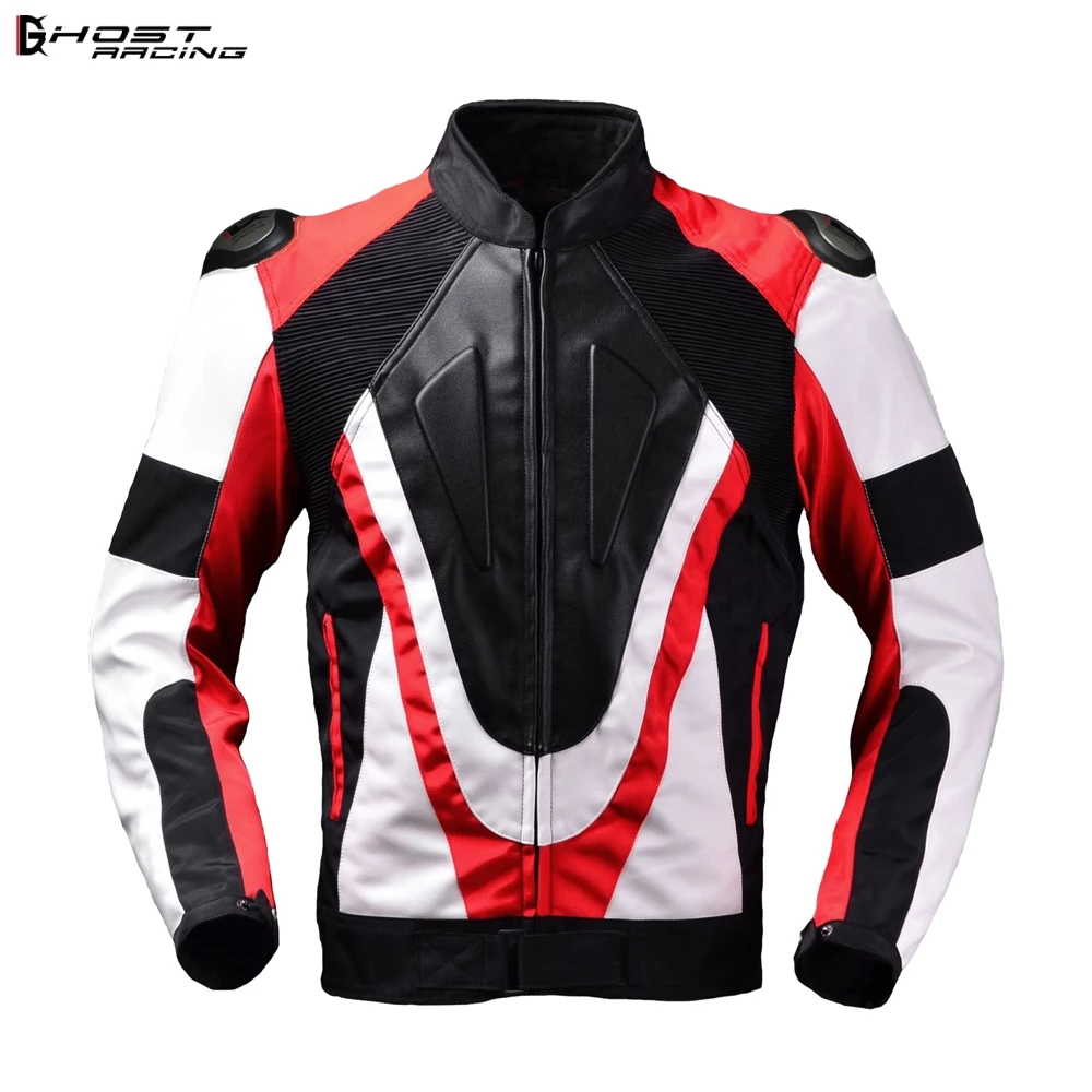 

GHOST RACING Motorcycle Armor Jacket PU leather Men Windproof Moto Jacket Riding Racing Motorbike Clothing Protective Gear
