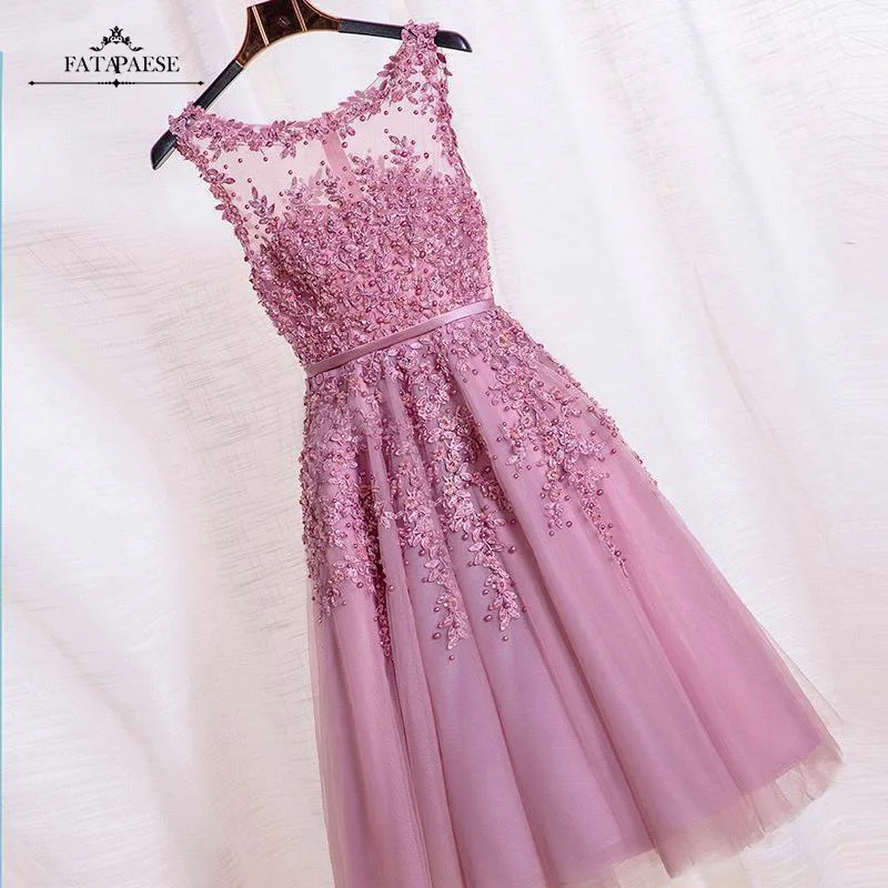 FATAPAESE Sexy Cocktail Dresses Illusion Sweetheart Lace Pearls Wedding Evening Party Gowns Appliques robe de soir&eacute;e de mariage