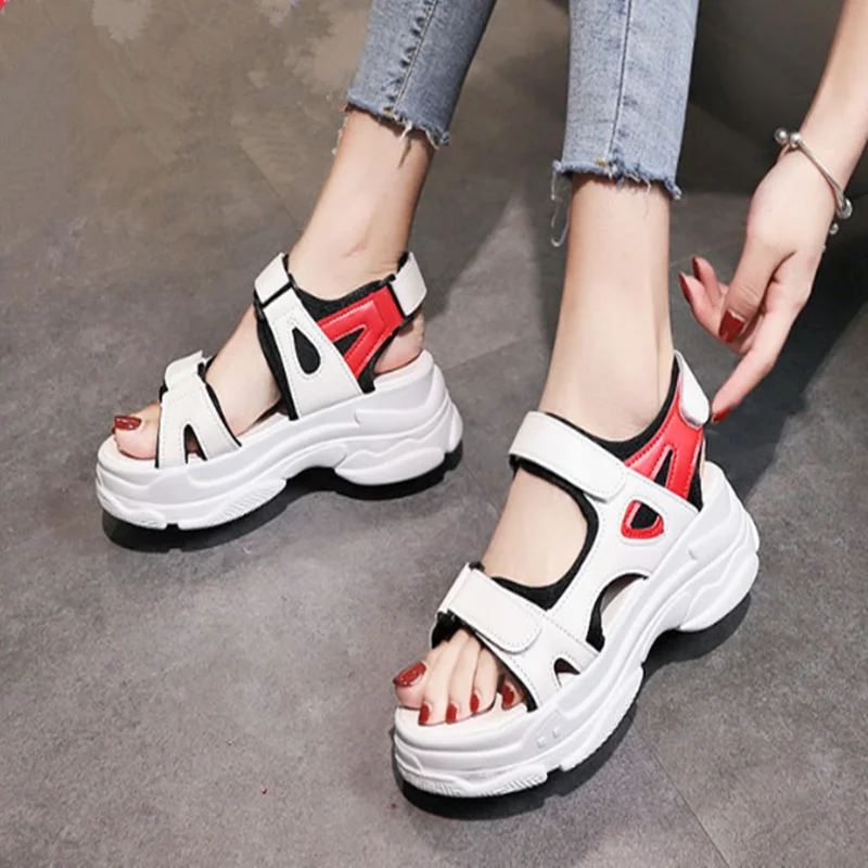 

Beach Sandals Women 2020 New Fashion Toe-open Color Thick-soled Korean Version Student Sports Style Muffin Shoes woman Sandals