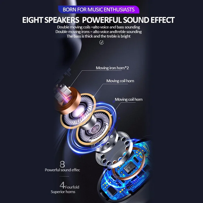 Kowkaka S9 Bluetooth Headset 6D Wireless Earphone Bluetooth V5 0 LED Display Sport Stereo Earbuds with Mic Headset For iphone 11