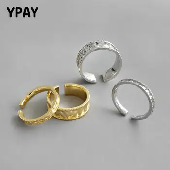 

YPAY 100% Real 925 Sterling Silver Adjustable Rings for Women Korea INS Folded Open Ring Bague Fine Party Jewelry Gifts YMR986