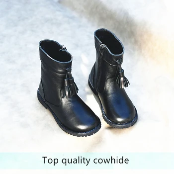 

Cowhide Girls boots tassel kids shoes mid-calf boots Genuine Leather winter student snow boots fall Children's Martin boots