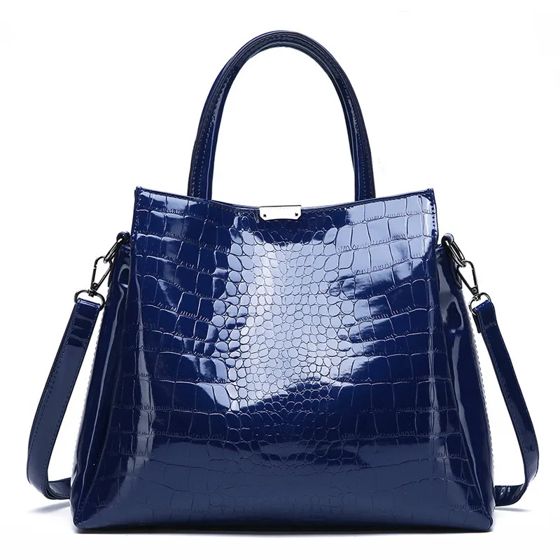 blue tote Bag Wallet Роскошные сумки, женские сумки, дизайнерская женская сумка, черная, красная, лакированная кожа, женские кошельки и сумочки, набор, Большая вместительная сумка на плечо - Цвет: blue tote Bag Wallet