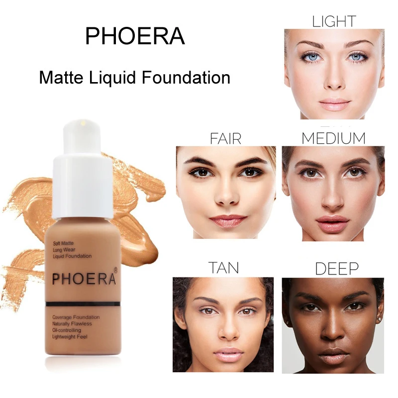 

PHOERA Soft Matte Foundation Long Lasting Liquid Face Foundation Makeup Coverage Foundation Natural Oil Control TSLM2