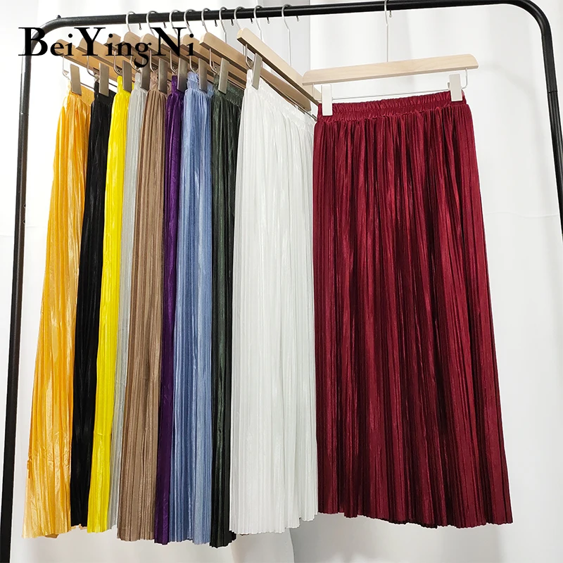 

Beiyingni 20 Colors Pleated Women's Skirt Vintage Long Fashion High Waist Vintage Faldas Mujer Casual Ball Gown Promotions Jupe