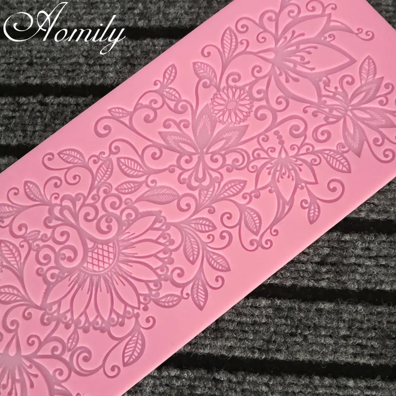 36.5cm Flower Lace Mold Cake Border Decoration Tools Fondant Cake Mold Food Grade Silicone Mat Mould Baking Flower Molds Aomily