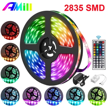 

AMill RGB LED Strip Light 2835 Flexible Ribbon LED Light Strip DC12V 2M 5M Remote Full Kit For Living Room / Bed Room / Kitchen
